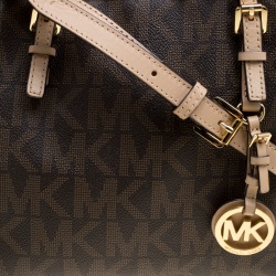 Pre Owned Michael Kors Brown Signature Coated Canvas Tote