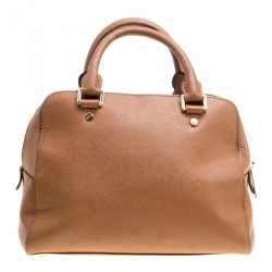 Pre Owned Michael Kors Brown Leather Logo Fob Top Handle Bag