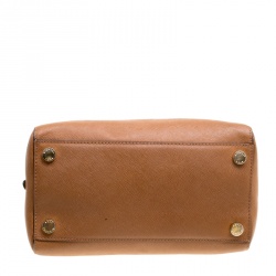 Pre Owned Michael Kors Brown Leather Logo Fob Top Handle Bag