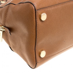 Pre Owned Michael Kors Brown Leather Logo Fob Top Handle Bag