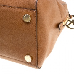 Pre Owned Michael Kors Brown Leather Logo Fob Top Handle Bag