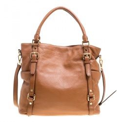 Pre Owned Michael Michael Kors Brown Leather Buckle Strap Top Handle Bag