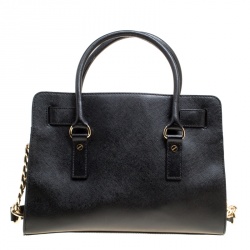 Pre Owned Michael Michael Kors Black Leather Hamilton Top Handle Bag