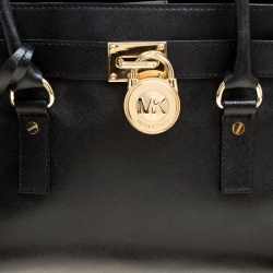 Pre Owned Michael Michael Kors Black Leather Hamilton Top Handle Bag