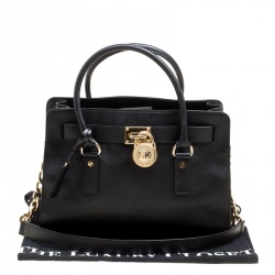 Pre Owned Michael Michael Kors Black Leather Hamilton Top Handle Bag