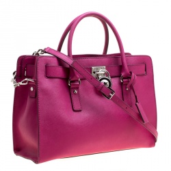 Michael Michael Kors Magenta Leather East West Hamilton Top Handle Bag