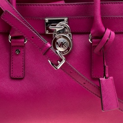 Michael Michael Kors Magenta Leather East West Hamilton Top Handle Bag