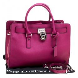 Michael Michael Kors Magenta Leather East West Hamilton Top Handle Bag