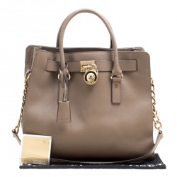 Pre Owned Michael Michael Kors Brown Leather Hamilton Top Handle Bag