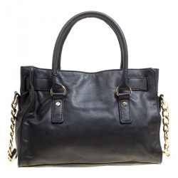 Pre Owned Michael Michael Kors Black Leather Medium Hamilton Top Handle bag