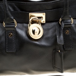 Pre Owned Michael Michael Kors Black Leather Medium Hamilton Top Handle bag