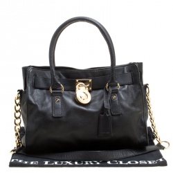 Pre Owned Michael Michael Kors Black Leather Medium Hamilton Top Handle bag