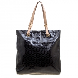 Pre Owned Michael Michael Kors Black Monogram Patent Leather Jet Set North South Tote