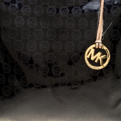 Pre Owned Michael Michael Kors Black Monogram Patent Leather Jet Set North South Tote