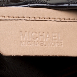 Pre Owned Michael Michael Kors Black Monogram Patent Leather Jet Set North South Tote