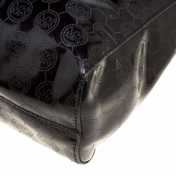 Pre Owned Michael Michael Kors Black Monogram Patent Leather Jet Set North South Tote