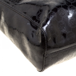 Pre Owned Michael Michael Kors Black Monogram Patent Leather Jet Set North South Tote