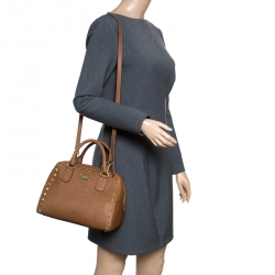Pre Owned Michael Michael Kors Brown Leather Small Studded Sandrine Top Handle Bag