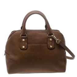 Pre Owned Michael Michael Kors Brown Leather Small Studded Sandrine Top Handle Bag