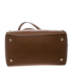 Pre Owned Michael Michael Kors Brown Leather Small Studded Sandrine Top Handle Bag