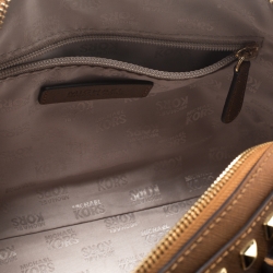 Pre Owned Michael Michael Kors Brown Leather Small Studded Sandrine Top Handle Bag