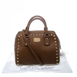 Pre Owned Michael Michael Kors Brown Leather Small Studded Sandrine Top Handle Bag