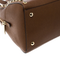 Pre Owned Michael Michael Kors Brown Leather Small Studded Sandrine Top Handle Bag