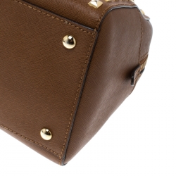 Pre Owned Michael Michael Kors Brown Leather Small Studded Sandrine Top Handle Bag