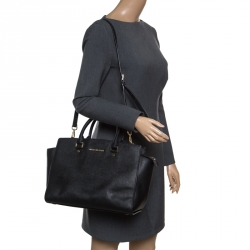 Pre Owned Michael Michael Kors Black Saffiano Leather Medium Selma Tote