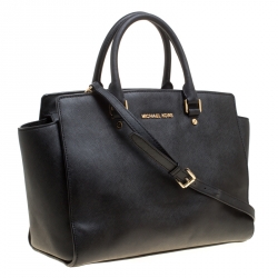 Pre Owned Michael Michael Kors Black Saffiano Leather Medium Selma Tote