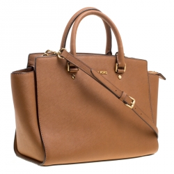 Pre Owned Michael Michael Kors Brown Saffiano Leather Medium Selma Top Handle Bag
