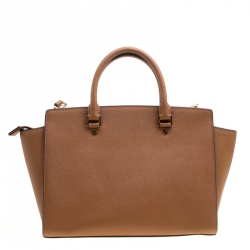 Pre Owned Michael Michael Kors Brown Saffiano Leather Medium Selma Top Handle Bag