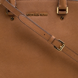 Pre Owned Michael Michael Kors Brown Saffiano Leather Medium Selma Top Handle Bag