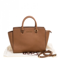 Pre Owned Michael Michael Kors Brown Saffiano Leather Medium Selma Top Handle Bag