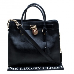 Pre Owned Michael Michael Kors Black Leather East West Hamilton Top Hanlde Bag