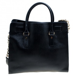Pre Owned Michael Michael Kors Black Leather East West Hamilton Top Hanlde Bag