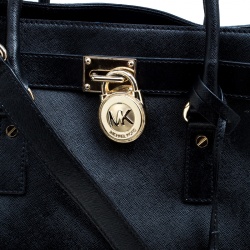 Pre Owned Michael Michael Kors Black Leather East West Hamilton Top Hanlde Bag