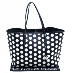 Pre Owned Michael Kors Black/White Polka Dot Jetset Tote