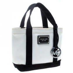 Pre Owned Michael Michael Kors White And Black Canvas Small Summer Group Tote