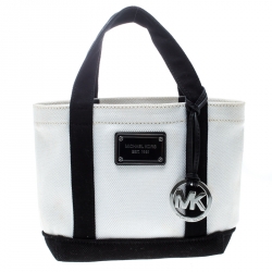 Pre Owned Michael Michael Kors White And Black Canvas Small Summer Group Tote