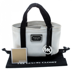 Pre Owned Michael Michael Kors White And Black Canvas Small Summer Group Tote