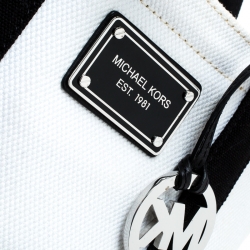 Pre Owned Michael Michael Kors White And Black Canvas Small Summer Group Tote