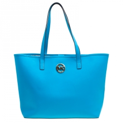 Pre Owned Michael Michael Kors Azure Saffiano Leather Shopper Tote