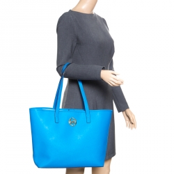 Pre Owned Michael Michael Kors Azure Saffiano Leather Shopper Tote