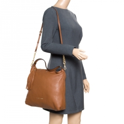 Pre Owned حقيبة كتف مايكل مايكل كورس شراشيب بدفورد جلد بنية