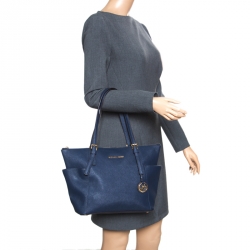 Pre Owned حقيبة يد مايكل مايكل كورس جت ست سحاب علوي جلد سافيانو زرقاء داكنة