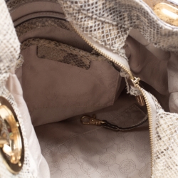 Pre Owned Michael Kors Beige Python Embossed Leather Medium Fulton Hobo