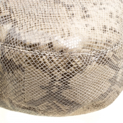 Pre Owned Michael Kors Beige Python Embossed Leather Medium Fulton Hobo