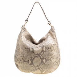 Pre Owned Michael Kors Beige Python Embossed Leather Medium Fulton Hobo