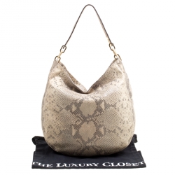 Pre Owned Michael Kors Beige Python Embossed Leather Medium Fulton Hobo